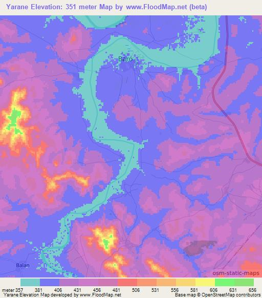 Yarane,Guinea Elevation Map