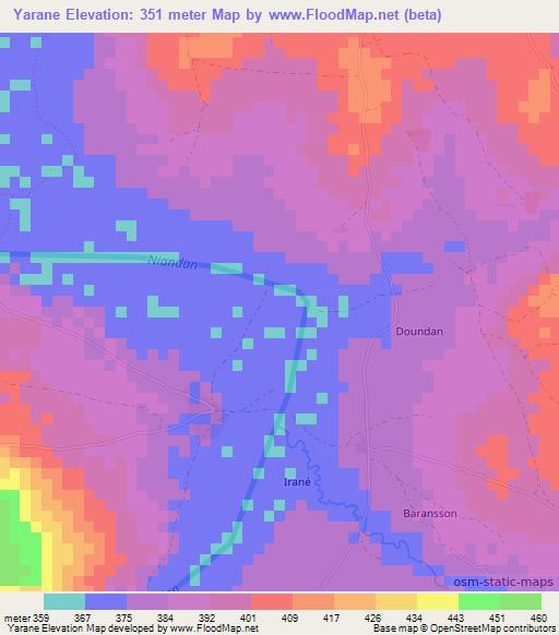 Yarane,Guinea Elevation Map