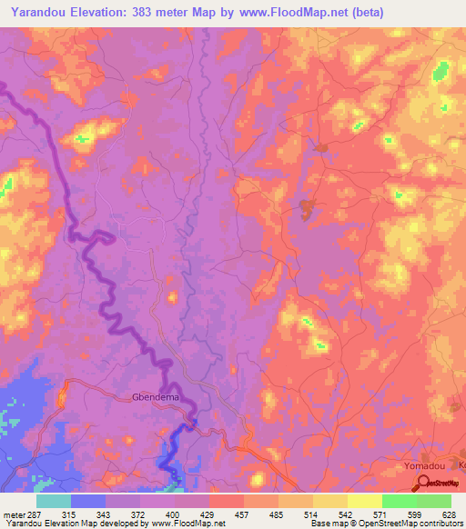 Yarandou,Guinea Elevation Map