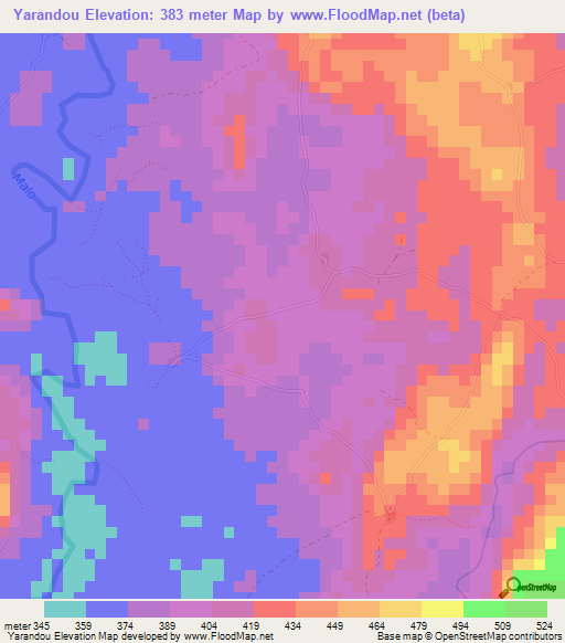 Yarandou,Guinea Elevation Map