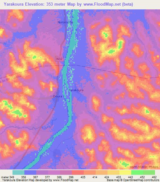 Yarakoura,Guinea Elevation Map