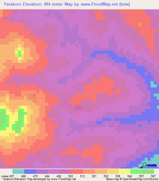 Yarakoro,Guinea Elevation Map