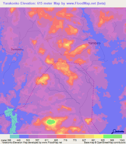 Yarakonko,Guinea Elevation Map