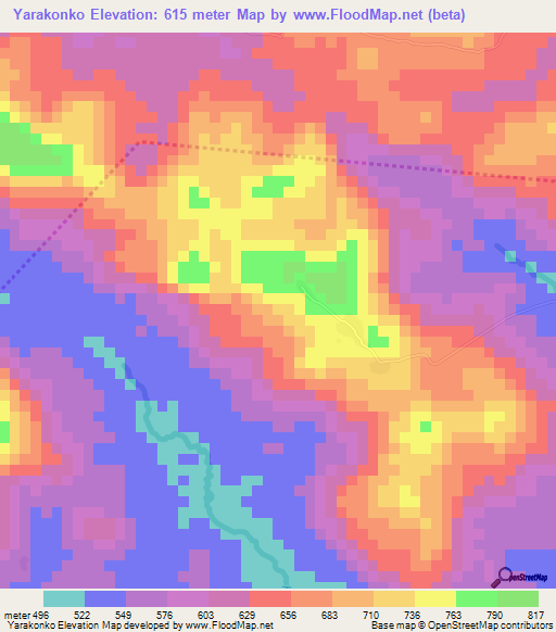 Yarakonko,Guinea Elevation Map