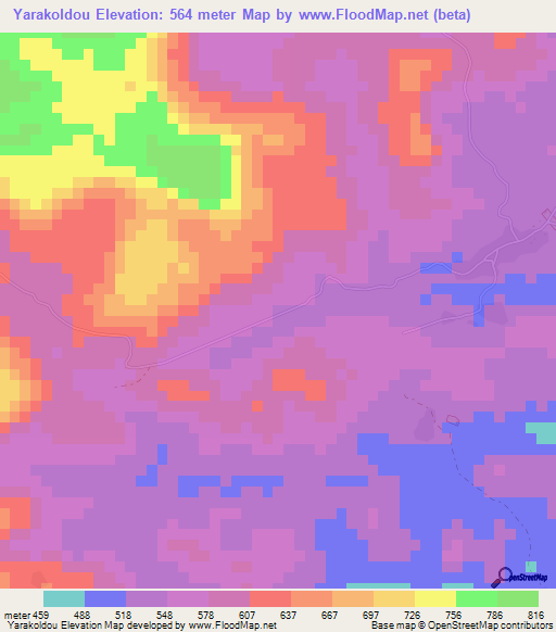 Yarakoldou,Guinea Elevation Map