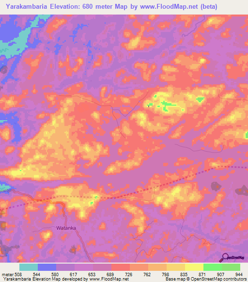 Yarakambaria,Guinea Elevation Map