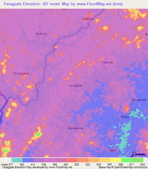 Yaragpale,Guinea Elevation Map