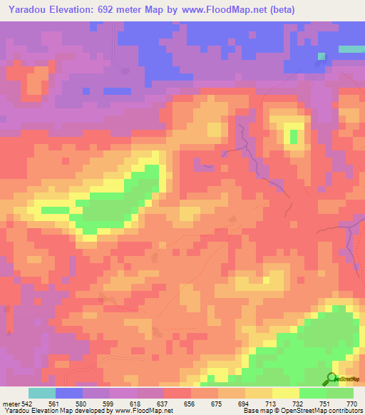 Yaradou,Guinea Elevation Map