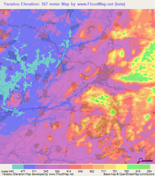 Yaradou,Guinea Elevation Map