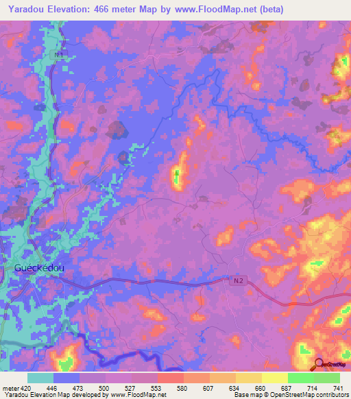 Yaradou,Guinea Elevation Map