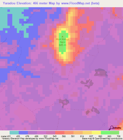 Yaradou,Guinea Elevation Map