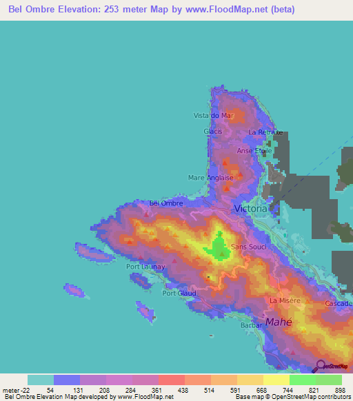 Bel Ombre,Seychelles Elevation Map