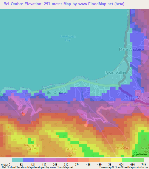 Bel Ombre,Seychelles Elevation Map