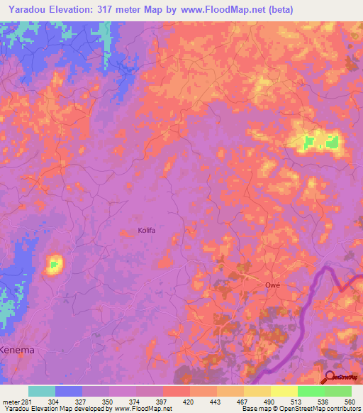 Yaradou,Guinea Elevation Map