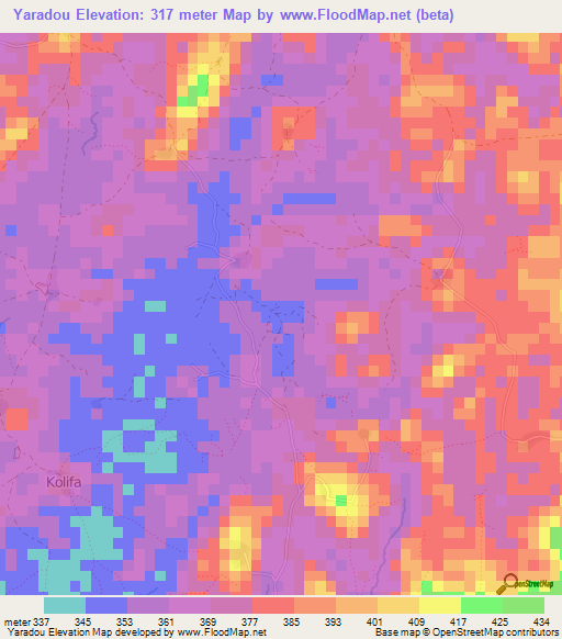 Yaradou,Guinea Elevation Map