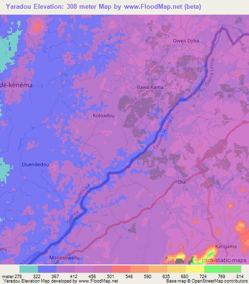 Yaradou,Guinea Elevation Map