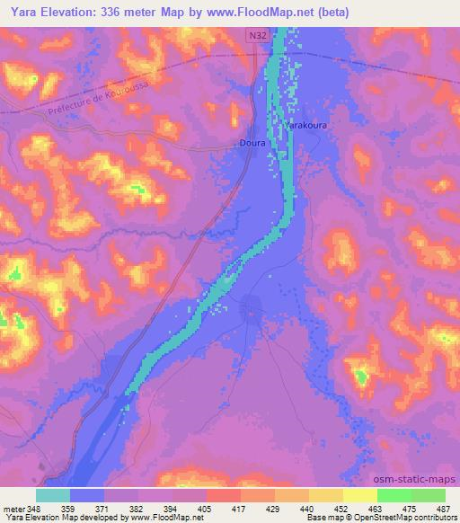 Yara,Guinea Elevation Map