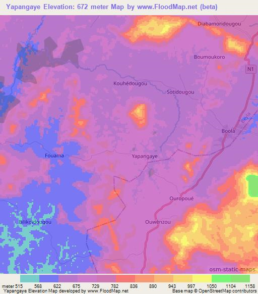 Yapangaye,Guinea Elevation Map