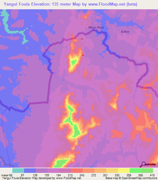 Yangui Foula,Guinea Elevation Map