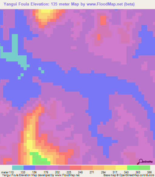 Yangui Foula,Guinea Elevation Map