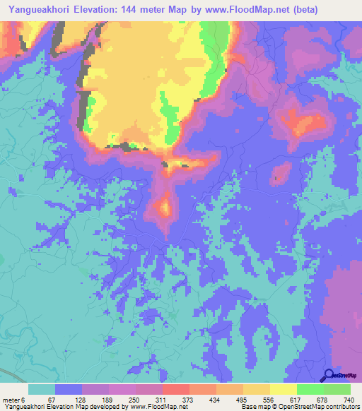 Yangueakhori,Guinea Elevation Map