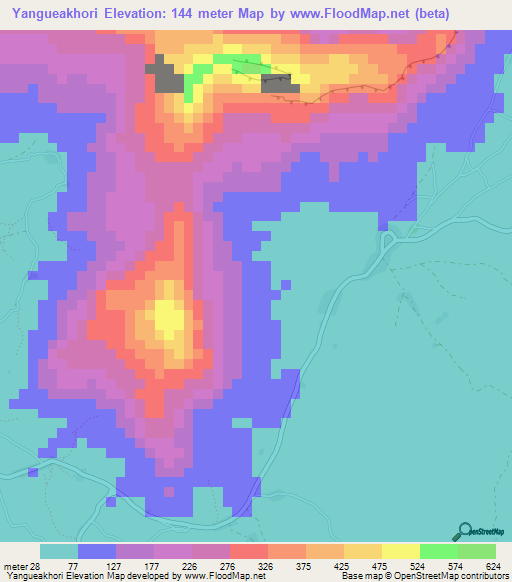 Yangueakhori,Guinea Elevation Map