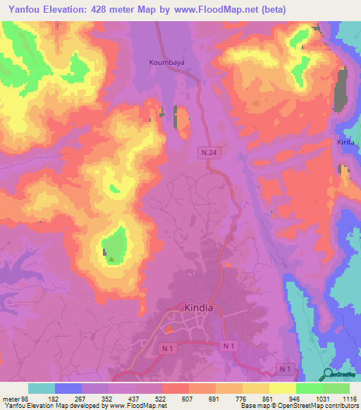 Yanfou,Guinea Elevation Map