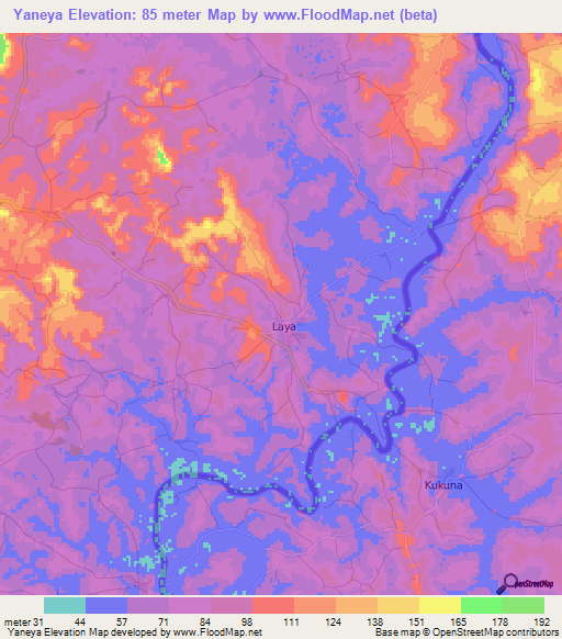 Yaneya,Guinea Elevation Map