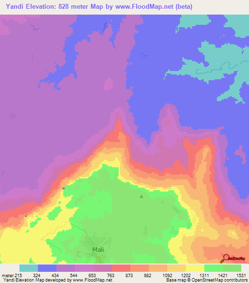 Yandi,Guinea Elevation Map