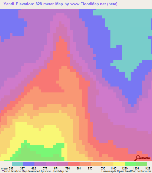 Yandi,Guinea Elevation Map