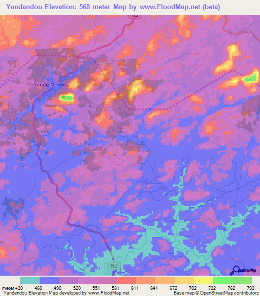 Yandandou,Guinea Elevation Map