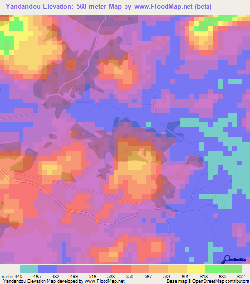 Yandandou,Guinea Elevation Map