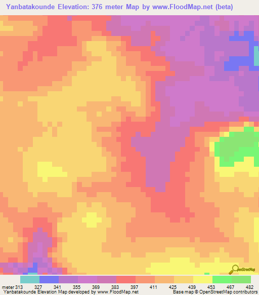 Yanbatakounde,Guinea Elevation Map