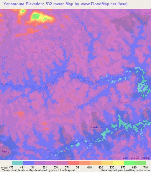 Yanamouta,Guinea Elevation Map