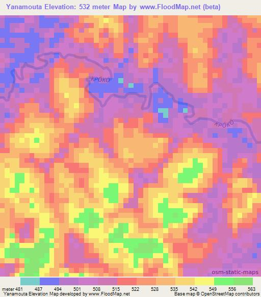 Yanamouta,Guinea Elevation Map