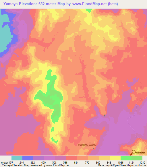 Yamaya,Guinea Elevation Map