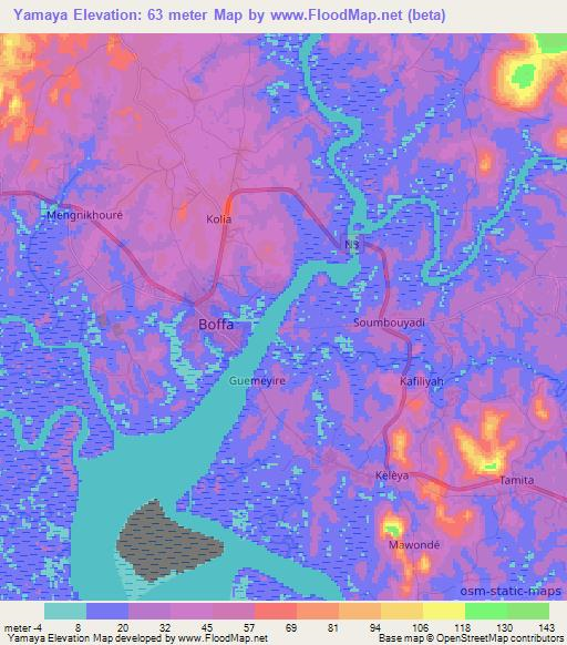 Yamaya,Guinea Elevation Map