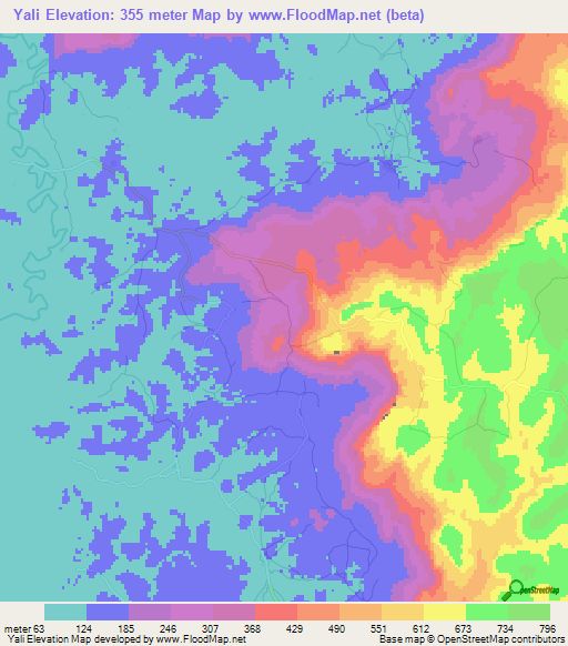 Yali,Guinea Elevation Map