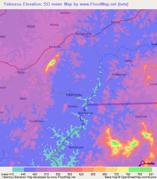 Yalenzou,Guinea Elevation Map