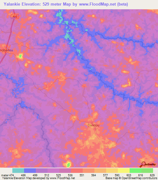 Yalankie,Guinea Elevation Map