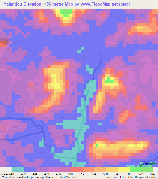 Yalandou,Guinea Elevation Map