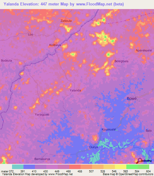 Yalanda,Guinea Elevation Map