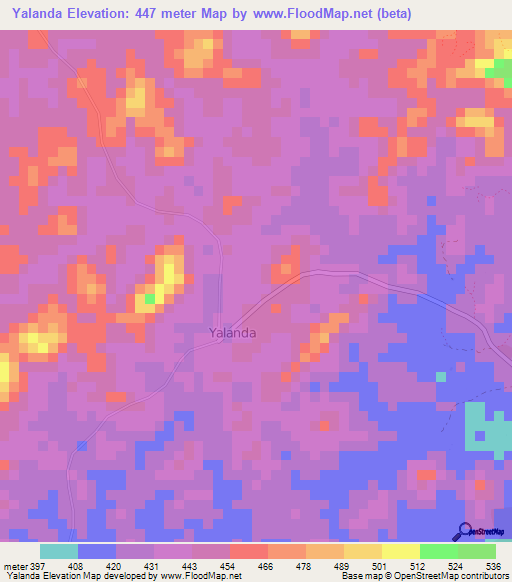 Yalanda,Guinea Elevation Map