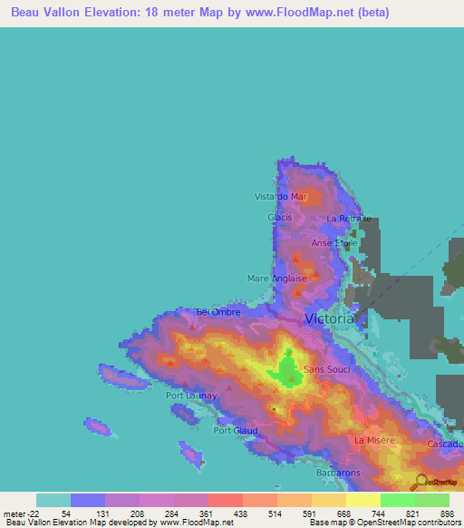 Beau Vallon,Seychelles Elevation Map