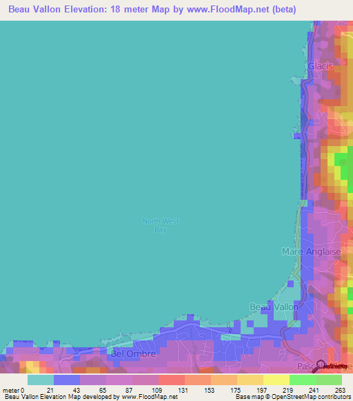 Beau Vallon,Seychelles Elevation Map