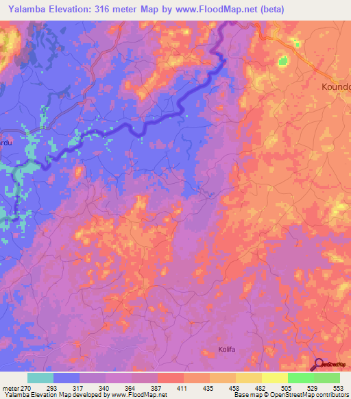 Yalamba,Guinea Elevation Map