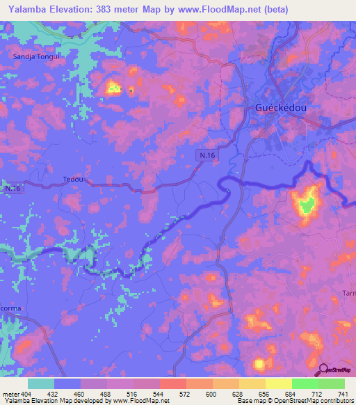 Yalamba,Guinea Elevation Map