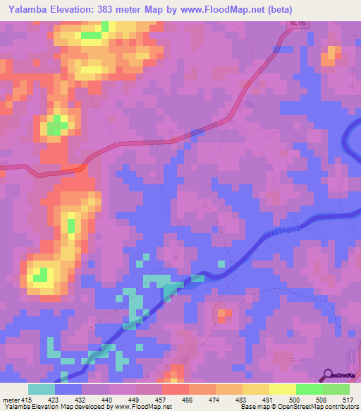 Yalamba,Guinea Elevation Map