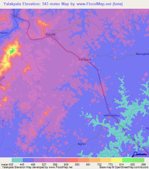 Yalakpala,Guinea Elevation Map