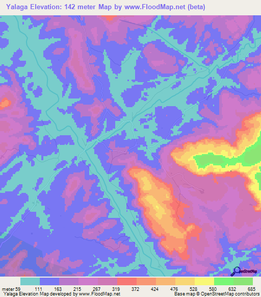 Yalaga,Guinea Elevation Map